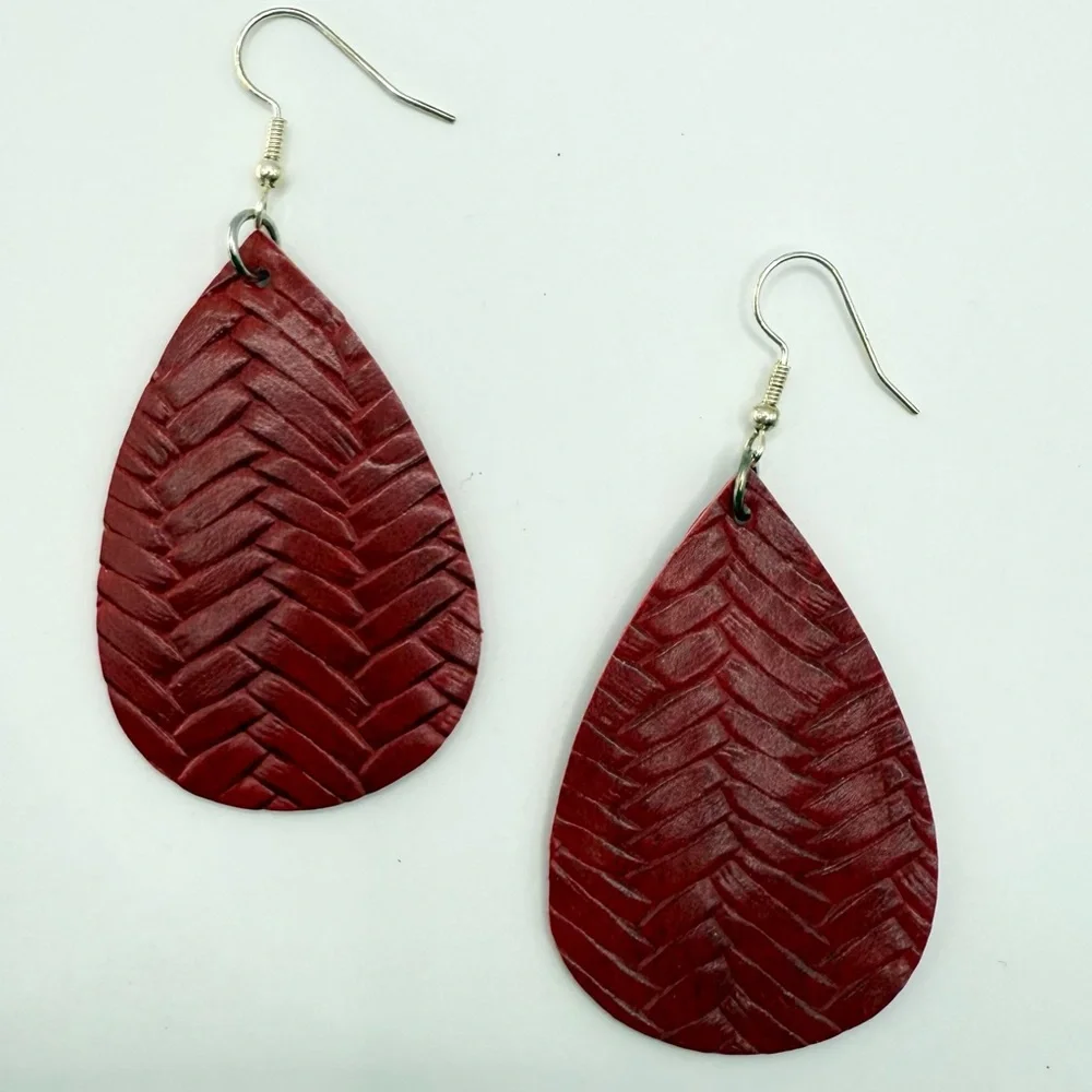 Braided Faux Leather Teardrop Earrings | Basket Weave Lightweight